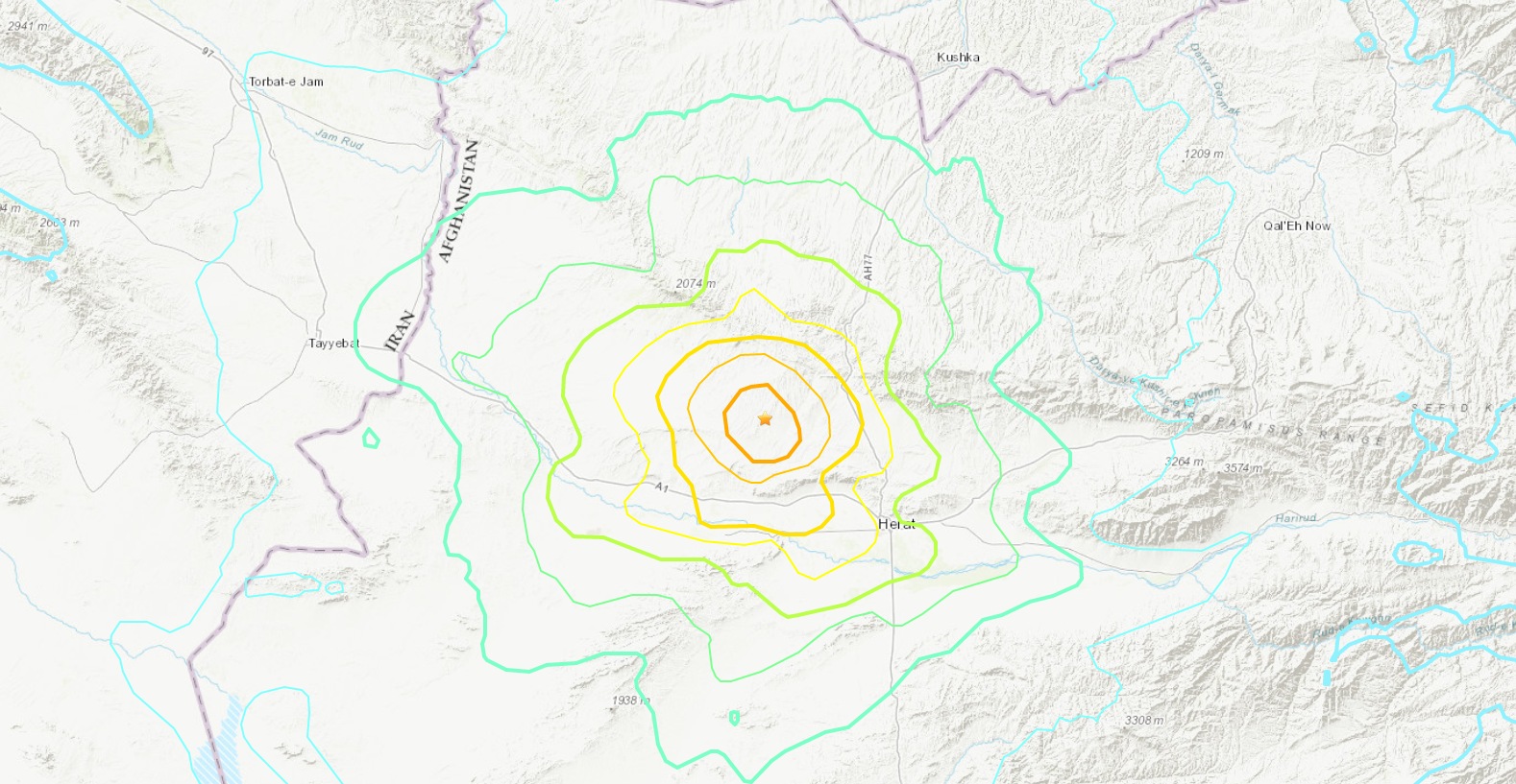 Епіцентр землетрусу в Афганістані (Карта – usgs.gov)