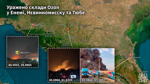 Логістичні склади компанії Ozon, атаковані 24 серпня 2026 року. Аналіз «Мілітарного». Карта — ESRI.