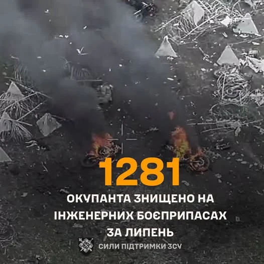 1281 окупант і 183 одиниці техніки: втрати росіян на мінних загородженнях за липень