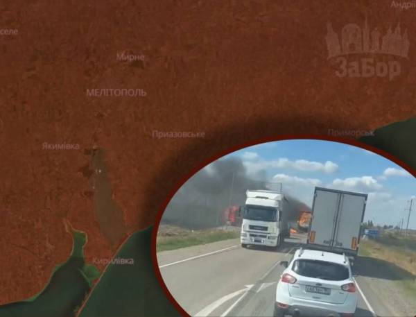 Російська фура загорілася після атаки дрона на Запоріжжі